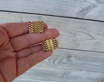 Paire De Boutons De Manchettes Vintage Signés MURAT - Plaqué Or Avec Pierre Noire - Années 1950 - Occasion