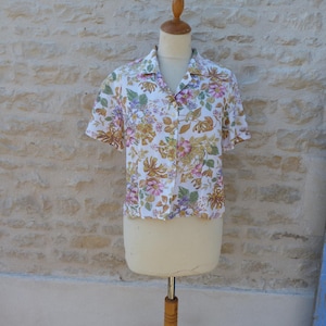 Vintage 1980 French blouse short sleeves floral printed  size S