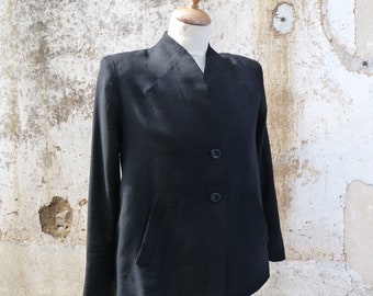 Vintage 1940 old French black wool woman jacket size S