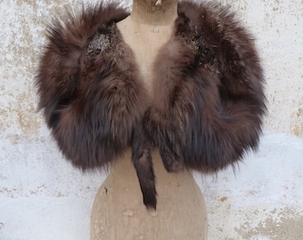 Vintage Antique 1930s/1950s French silver fox fur stole wrap scarf capelet