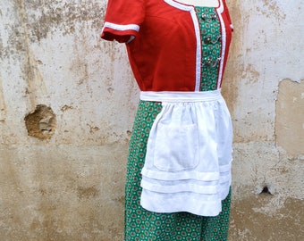 Vintage 1970/70s Tyrol Austria October fest dirndl dress embroidered +  white  apron /size M/L