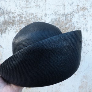 Vintage made in France Navy blue straw hat with large gros grain ribbon bow at the back image 1