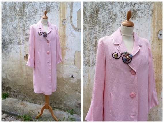 Vintage 1950/50s French soft pink coat size M