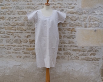 Vintage 1900 /1910 French Edwardian  pure linen shirt / nightgown with cotton lace & monogram CL/ size  L/XL