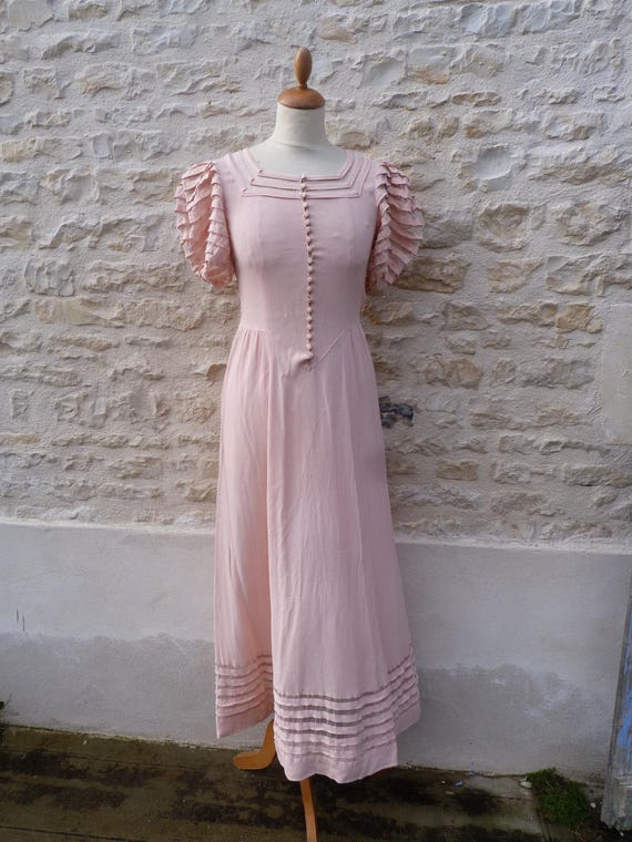 retro french dress French Style Blush Pink Square Neck Vintage Dress