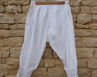 Vintage Antique 1900s Victorian old French bloomers white cotton & lace panties size S/M