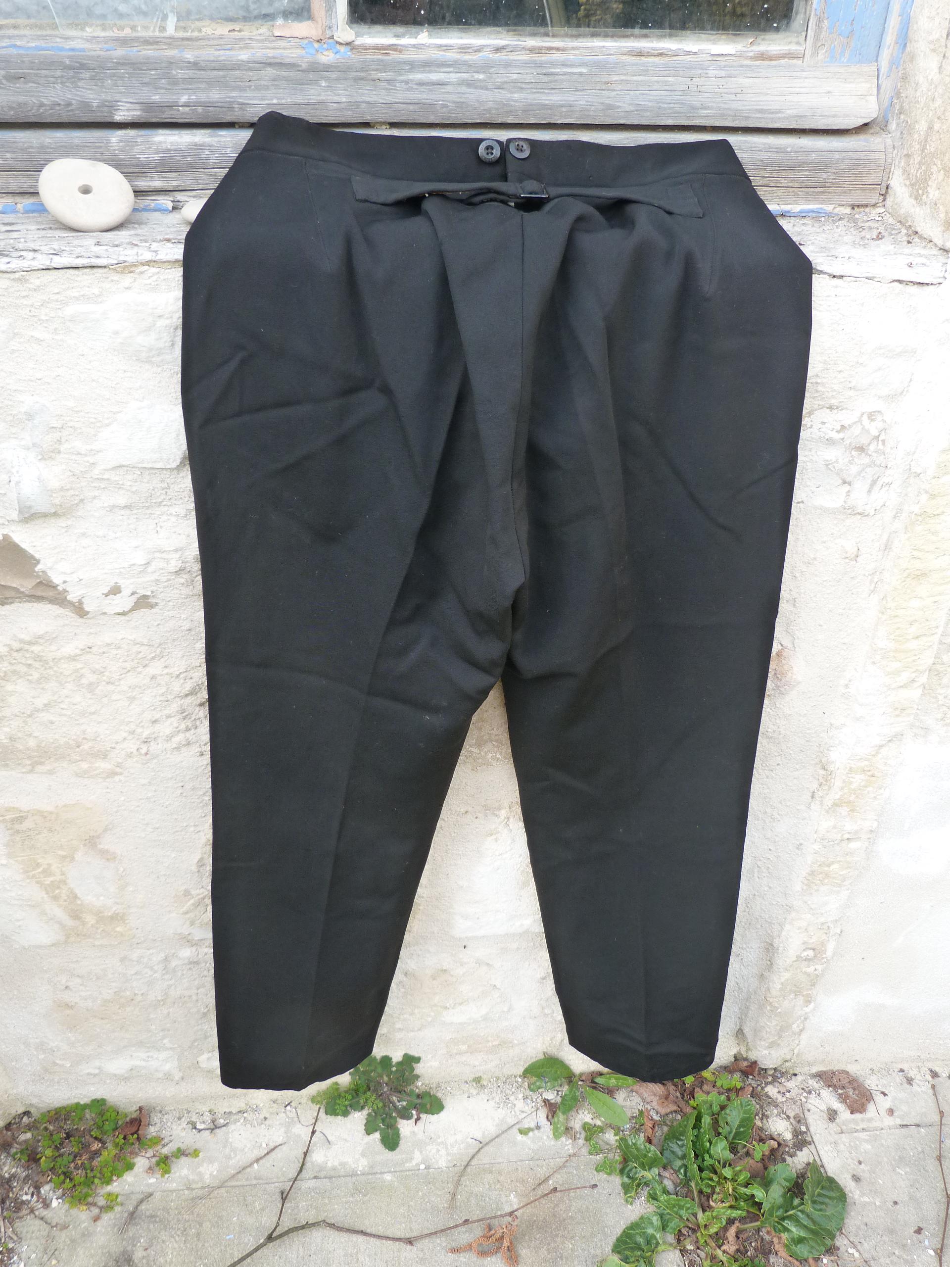 Vintage Old French 1900 Black Wool Tuxedo Men Trousers Edwardian 