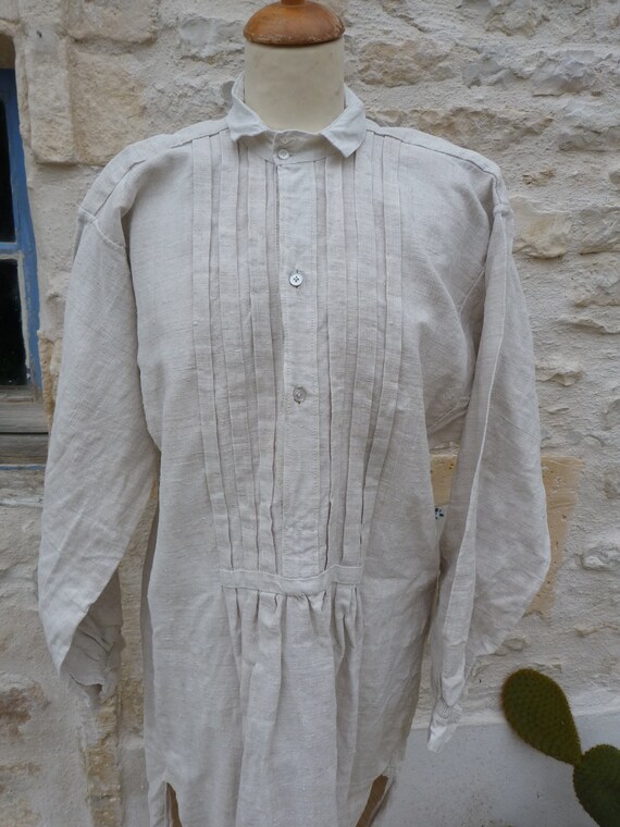 Antique 1890/1900 Old French Handwoven Hemp Linen Men Shirt With 