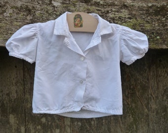 Vintage Antique old French 1920/1930  white  cotton  blouse  for a girl  1 or 2 years old