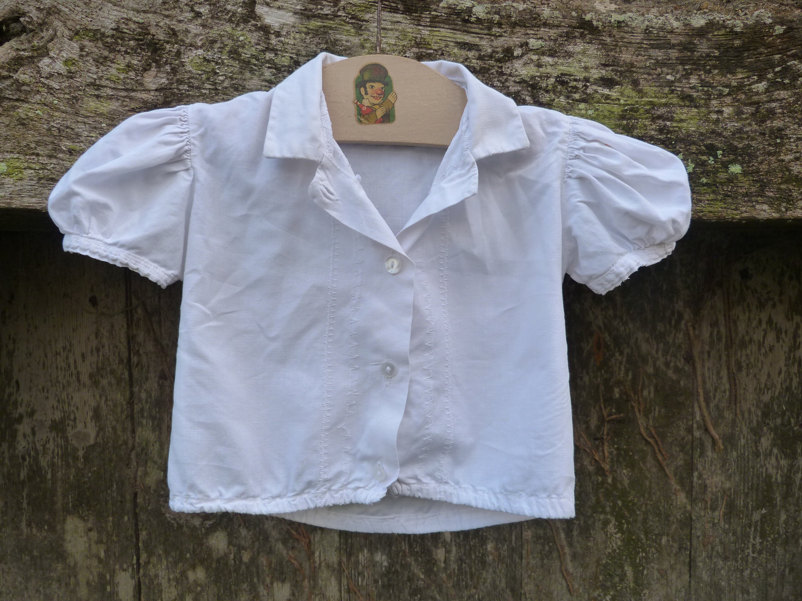 VERY RARE VINTAGE FRENCH 1920'S-1930'S WHITE COTTON BLOUSE