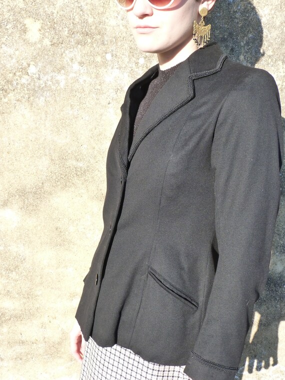 Vintage 1950/50s French black wool  jacket size S - image 6