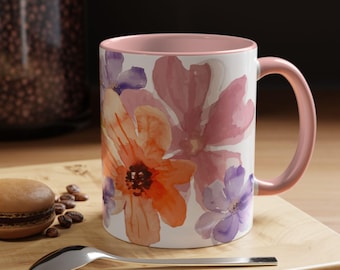 Aquarell Blumenakzent-Kaffeetasse - lebendiges Gartendesign