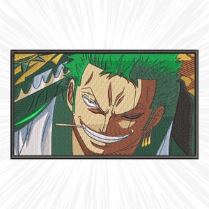 May include: An embroidered patch featuring a close-up of a character with green hair and a mischievous grin. The character is wearing a green and white outfit.
