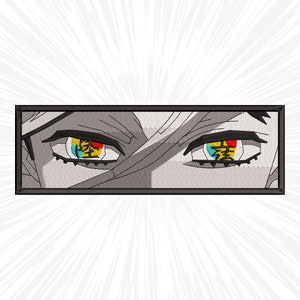 May include: Close-up of a pair of eyes with colorful irises. The eyes are surrounded by gray hair and have a black outline. The irises are filled with a variety of colors, including red, yellow, blue, and green. The eyes are looking directly at the viewer.