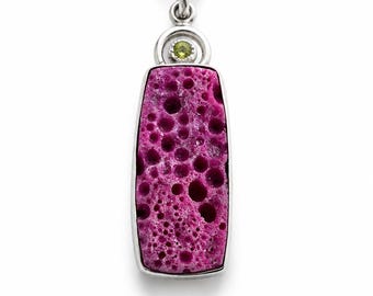 Raw All Natural Ruby and Peridot Necklace in Silver Handmade by Sjostrand Studio