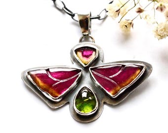 Tourmaline Butterfly Necklace Handmade in Silver