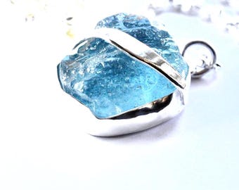 Raw Aquamarine Necklace in Silver
