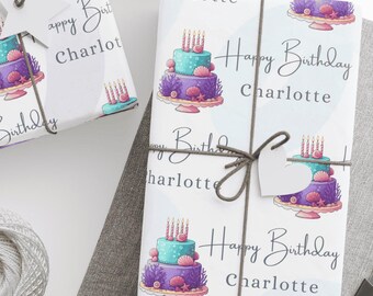 Personalized Birthday Wrapping Paper: Cake Theme, Custom Name