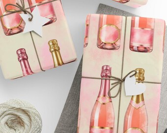 Champagne Bottle Wrapping Paper: Elegant Wedding & Birthday Gift Wrap