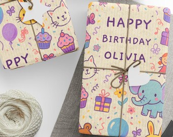 Personalized Birthday Wrapping Paper: Custom Cartoon Design, 90gsm Art Paper