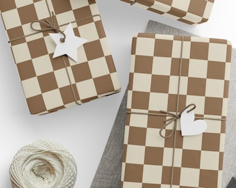 Solid  Mocha Checkered Paper Roll, Gift Wrapping