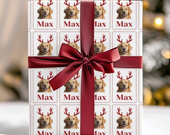 Personalized Christmas Reindeer Dog, Cat Wrapping Paper, Custom Pet Gift Wrap