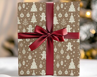 Gingerbread Pattern Wrapping Paper | Christmas Holiday Paper Roll