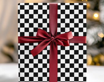 Black White Checkered Wrapping Paper | Checkerboard Gift Wrap