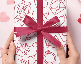 Valentines Day Gift Wrap – Romantic Red Icon Design
