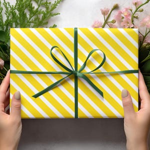 Bright & Cheerful Wrapping Paper Roll | Yellow and White Design - Perfect for Birthdays, Holidays, Celebrations, Gift Wrapping, Party Decor