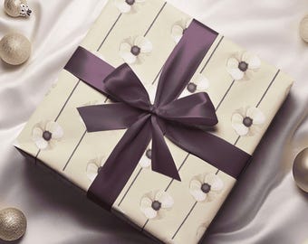 Beige Poppy Flower Wrapping Paper: Elegant Floral Gift Wrap