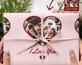 Custom Photo Gift Wrap: Personalized Heart Design, Romantic Valentine's Day Wrapping Paper