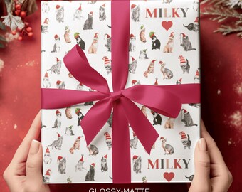 Personalized Cat Christmas Wrapping Paper: Custom Name Gift Wrap