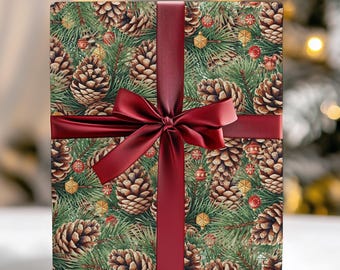 Pine Cone Wrapping ,  Christmas Wrapping Paper, Nature-Inspired Gift Wrap