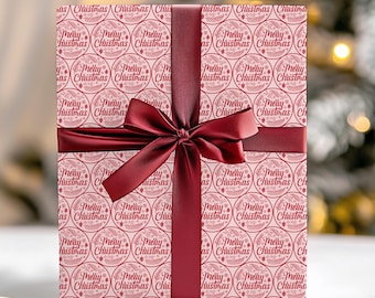 Merry Christmas round badge Wrapping Paper | Holiday Pattern Gift Wrap