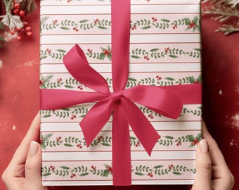 Pink Berry Christmas Wrapping Paper: Glossy Fine Art Paper