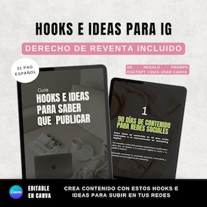 Ebook de Hook, Ebook Contenido , Ideas de Contenido y Hook para crear, post instagram, DWA, UBC, Social Media, Español, derechos de reventa
