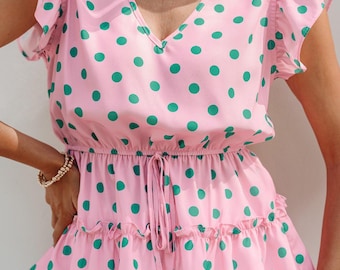 Polka Dot Ruffle Hem Blouse