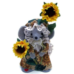 Felt Mouse Collectable Sunflower Gardener Mice Dressed in Sunflower Print Dress and Hat image 2