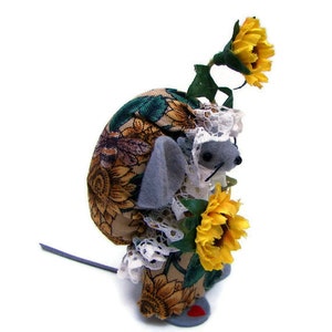 Felt Mouse Collectable Sunflower Gardener Mice Dressed in Sunflower Print Dress and Hat image 3