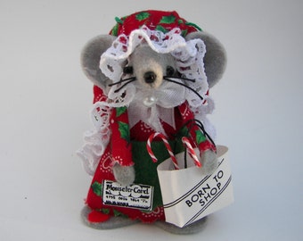 Christmas Mouse Ornament Red and Green Born to Shop/Shopaholic/Mom/Friend