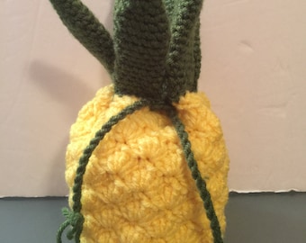 Super Cute Hand Crochet Pineapple Purse - Bag, Clutch, Sachal, Handbag, Fruit, Drawstring Close. Pouch