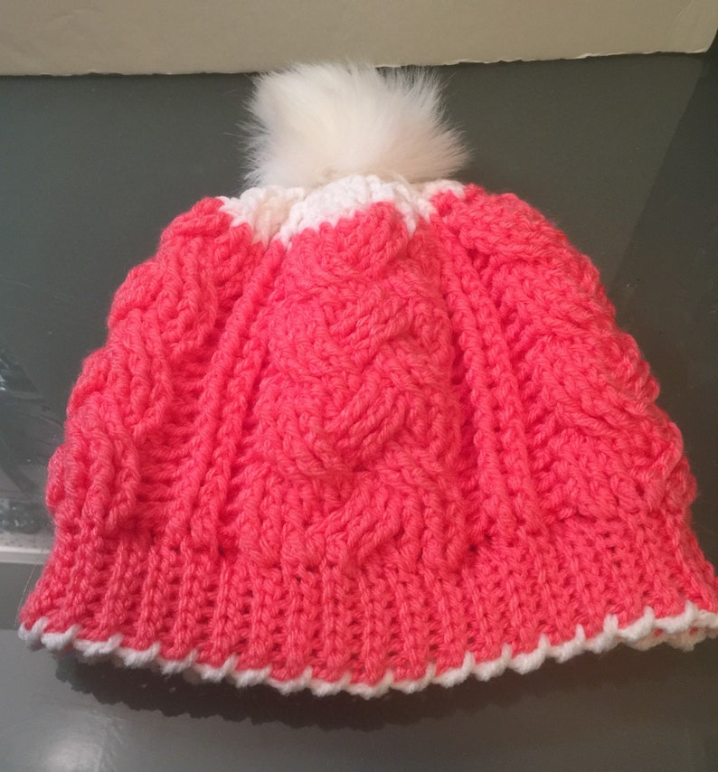 fits most Braided Cable Beanie Slouch Hat w Faux Fur Pom Pom Any Color