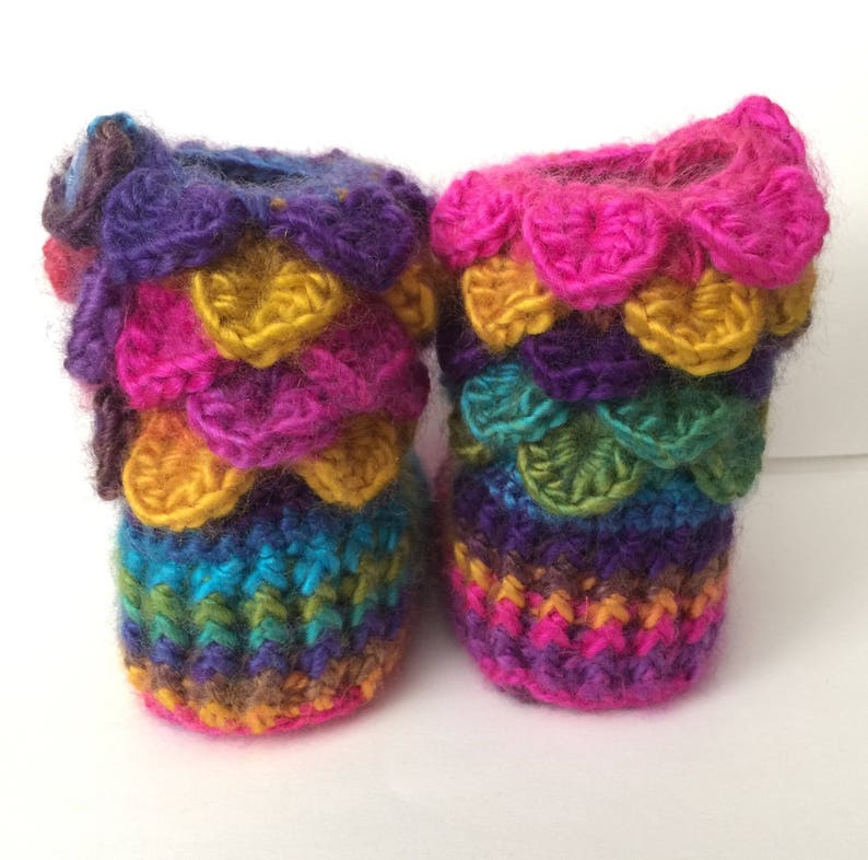 s /& 0-6 Any Color Months 6-12 Crocheted Crocodile Rainbow Boots w 3 Button Side Closure -