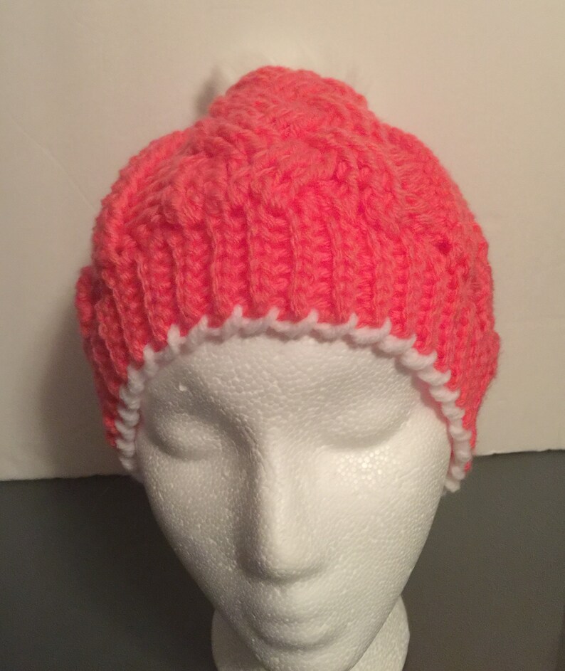 fits most Braided Cable Beanie Slouch Hat w Faux Fur Pom Pom Any Color