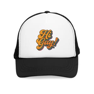 Mesh Cap, Hi Gay Funny Humor LGBTQ Hat, Pride Trucker Cap, LGBT Rainbow Snapback, Queer Baseball Cap