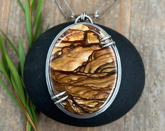 Biggs Picture Jasper Pendant Necklace on Paperclip Chain