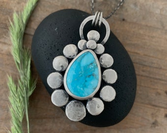 Kingman Turquoise & Recycled Sterling Riverstone Pendant