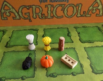 Agricola 3D Resource Tokens: Wheat, Wood, Stone, Clay, Reed, Pumpkin - Customizable
