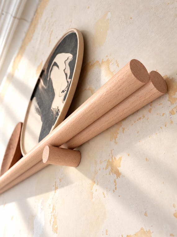 Two Spindle Solid European Beech Picture Shelf